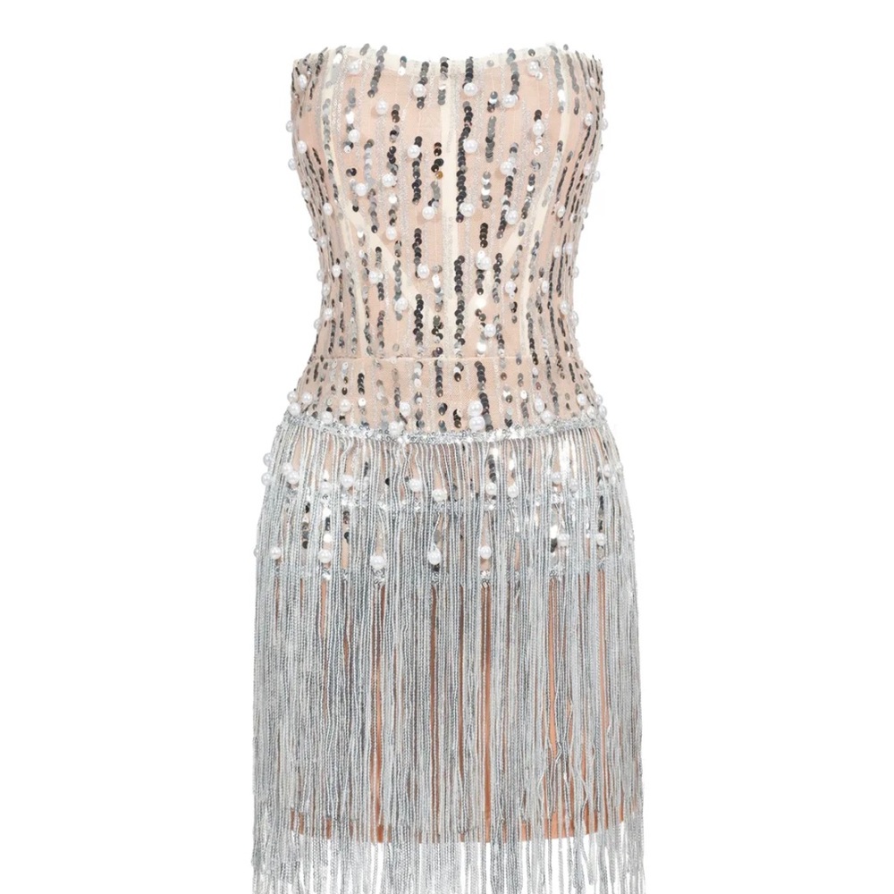 Strapless Silver Sequin Dress